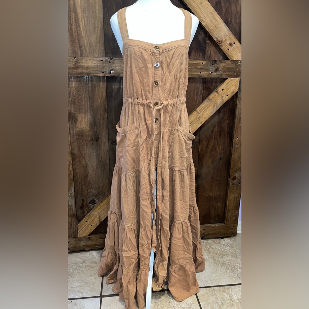 Free People Tan Smocked Midi Dress
